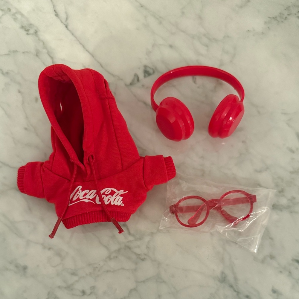 Coca Cola Hoodie with Red Glasses and Headphones Set for Labubu